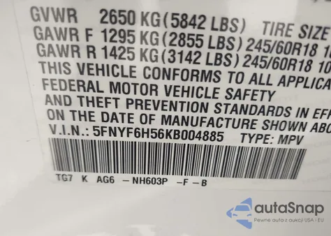 2019 Honda Pilot Ex-L из США, поврежденный, VIN 5FNYF6H56KB004885